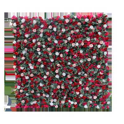 China Modern Red Artificial Wall Wedding Backdrop Flower Stand Flower Panel for sale