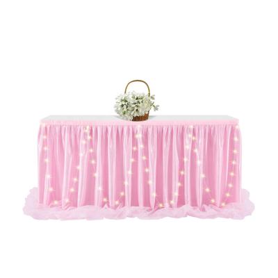 China Stretch Yarn Baby's Day 14ft Pink Tulle Table Skirt and Party Thanksgiving for sale