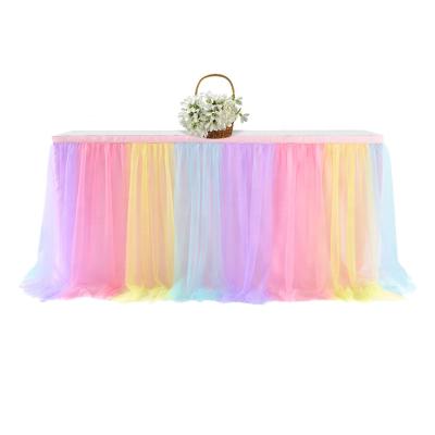 China Wholesale Kids Stretch Yarn Birthday And Colorful Banquet Table Skirt For Wedding for sale