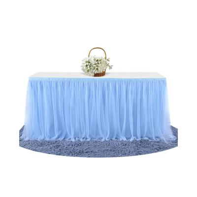 China Wholesale Kids Stretch Yarn Halloween Wedding Birthday And Banquet Table Skirt Light Blue for sale