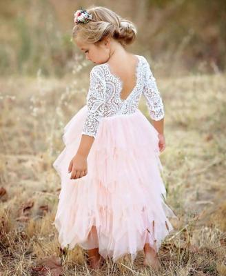 China Anti-wrinkle Little Girls Lace Up Dress A-Line Backless Princess Lace Back Tutu Dress Baby Bridesmaid Dress for sale