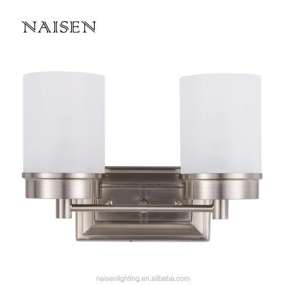 China 2 US Sockets E26 Hotel Traditional Bathroom Mirror Light Opal White Glass Vanity Wall Lamp Light and Wall Sconce for sale