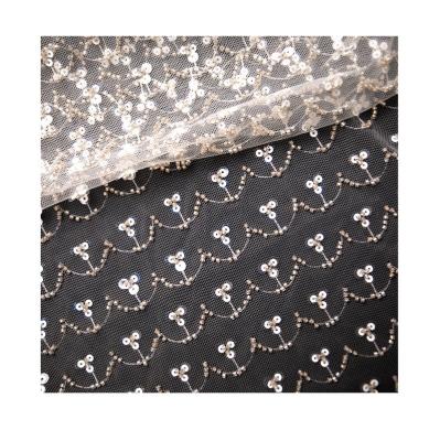 China Viable Luxury French Mesh Tulle Net Lace Fabric With White Sequins Custom Made Wholesale for sale