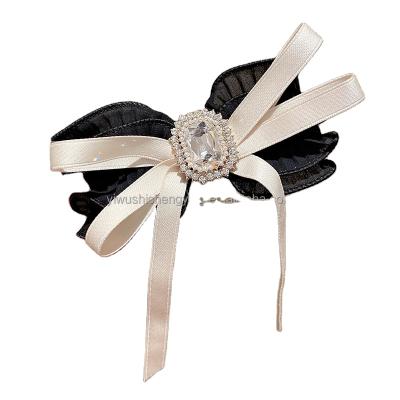 China Fashion RTS Lady News Bow Elegant Ribbon Spring Clip Hair Clips Girl Hair Accessories Rhinestone Hairpins for sale