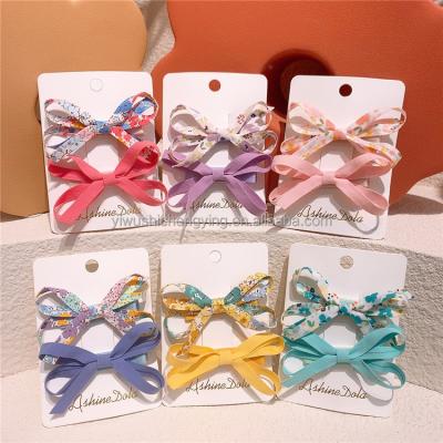 China Fashion children's cloth floral hairpin color bow hair clips girl treasure pure fresh cute hairpins small for sale