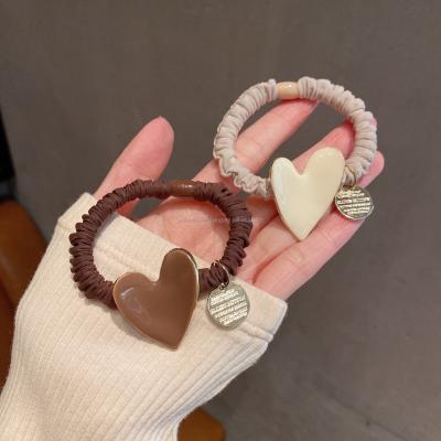 China Fashion new cute love drop oil elastic hair bands hanging metal label hair ties thin scrunchies wholesale for sale