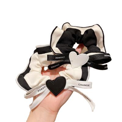 China Black and white French flower temperament head ties fashion RTS hair letter ribbon hair accessories bow hair tie wholesale scrunchies for sale