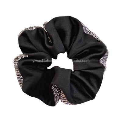 China New hot sale fashion RTS hair accessories full of elegant rhinestone forged hair rope satin elastic hair bands scrunchies wholesale for sale