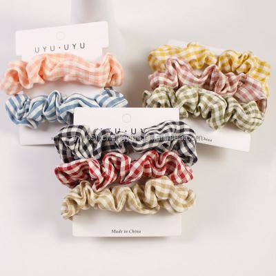 China Fashion Checked Small Hair Tie Retro Style Girl Fashion Hair Accessories Rope Elastic Hair Band for sale