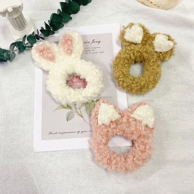 China RTS new fashion autumn and winter curly hair loops cute rabbit ears, cat ears, bear ears elastic hair bands scrunchies for sale