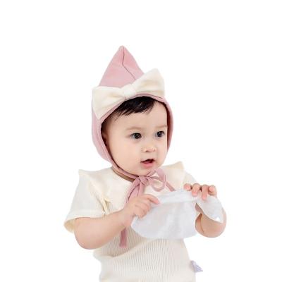 China Baby and autumn baby hat spring lovely bow soft fetal cotton princess headed top lace up hat baby photography for sale