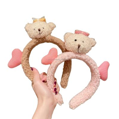 China Small Bear Fashion Heart Girl Face Makeup Wash Hair Band Accessories Elastic Hair Bands Cute Funny Plush Cartoon for sale