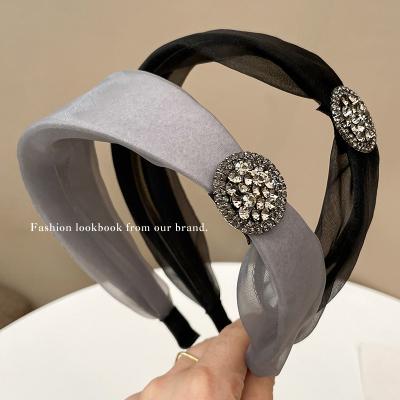 China Collection of fashion silk yarn headband, pearl satin hair wrap bands, noble elegant diamond hair accessories for sale