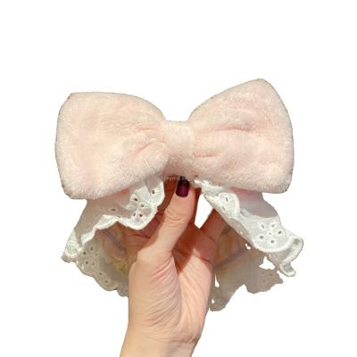 China New Fashion Plush Wide Lace Hair Bands Women Washing Face Hot Sale Elastic Hair Bands Bow Hair Accessories for sale