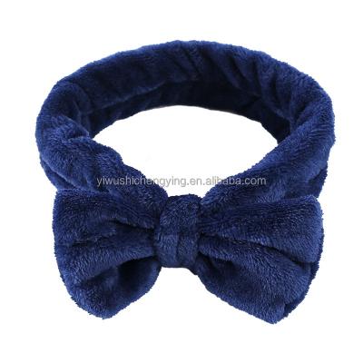 China Fashion Pure Bowknot Hair Band Ladies Color Flannel Face Wash Makeup Hair Bands Plush Hair Accessories for sale