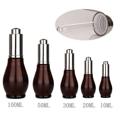 China Hot Sale 10ml 15ml 30ml 50ml 100ml Gourd Shape Amber Glass Single Personal Care Bottle With Dropper Cap for sale