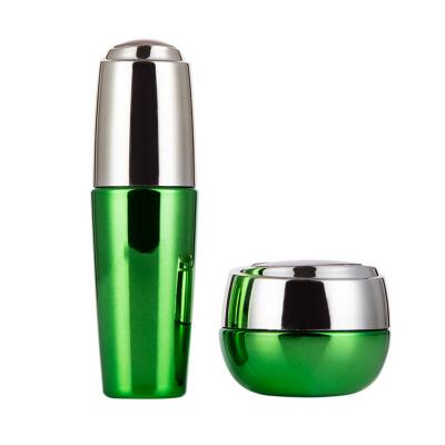 China Personal Care Skin Care Luxury Fancy Cosmetic Packaging Glass Bottles Lotion Green Bottle And Jar for sale