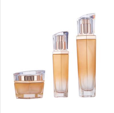 China Six Side Glass Bottles And Glass Jars Cream Lotion Skin Care Bottle Personal Care Glas Cosmetic Packaging Sets Wholesale for sale