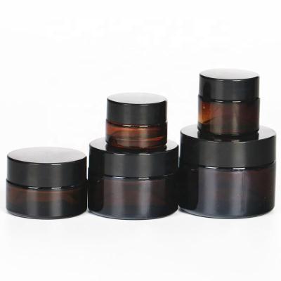 China Personal Skin Care Packaging OEM/ODM Custom Amber Glass Cream Jar Amber Bottle 5g 10g 20g 30g 50g 100g for sale