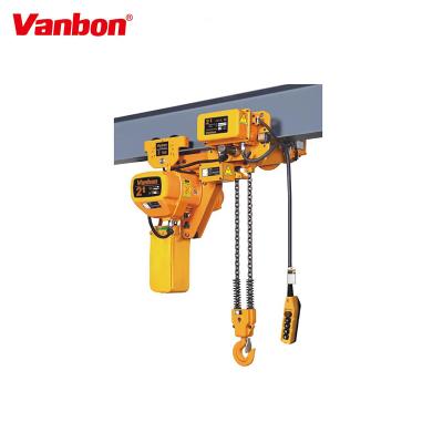 China Vanbon 2 Ton Motorized Trolley Chain Hoist Low Headroom Crane With Wireless Remote Control for sale