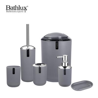 China Viable Bathlux Goods In Amazon Factory Price Hot Sale Gray Plastic 6pcs Bathroom Accessories Set for sale