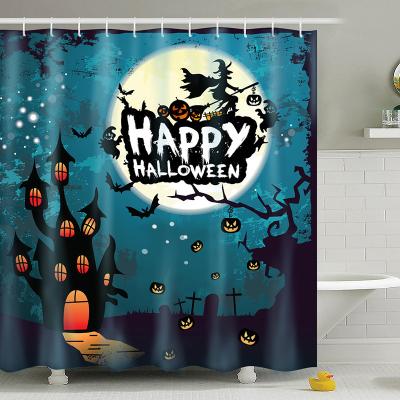 China Sustainable Waterproof Halloween Bathroom Pumpkin Shower Curtain Polyester Bath Curtain for sale