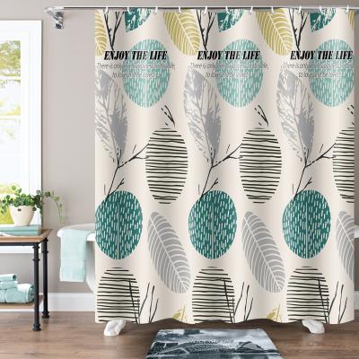 China Sustainable Design Leaves Fabric Waterproof Bathroom Shower Curtain 3D Printed PEVA Shower Curtain for sale