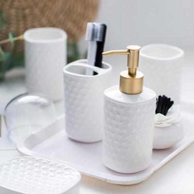 China Viable Wholesale Matte White Ceramic Decal Bathroom Accessories Set 4 Piece Home Bathroom Accessory Set for sale