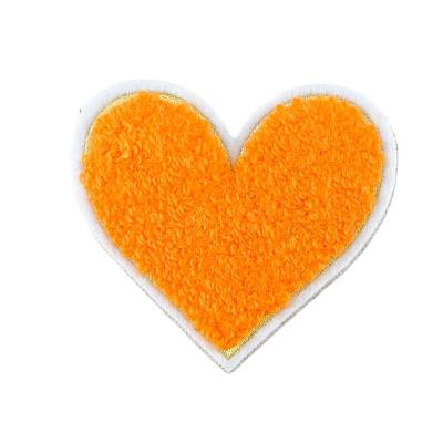 China Lin Wang Popular 12 Viable Colors Custom Iron On Patches Heart Shape Towel Chenille Patches for sale