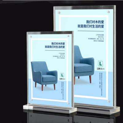 China Plastic Exhibition Hall Sign Holder Restaurant Display A4 Acryl T Shape Clear Acrylic Table Top Menu Card Holder 8.5X11 for sale