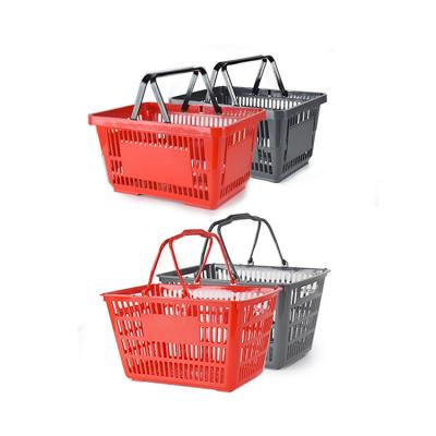 China Hot Selling Design Super Heavy Duty Supermarket 28L Curved Plastic Shopping Baskets With Metal Handle for sale