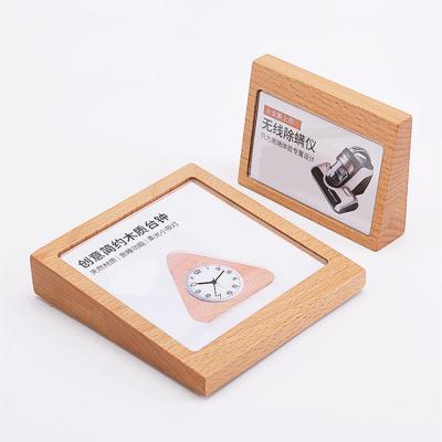 China Custom Solid Photo Frame Walnut Desktop Display Business Card Holder Stand Wooden Gift Voucher Display Stand MP02 for sale