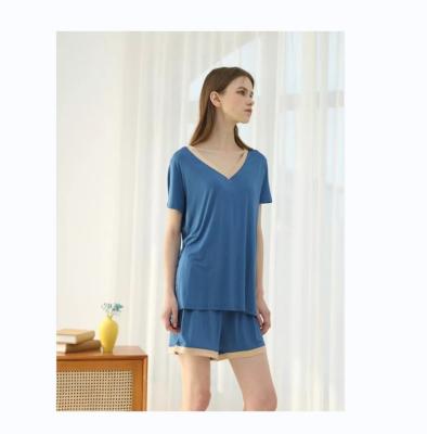 China Breathable Made in China High Quality Women's Summer V-Neck Loose Pajamas Set Soft T-shirt Shorts for sale