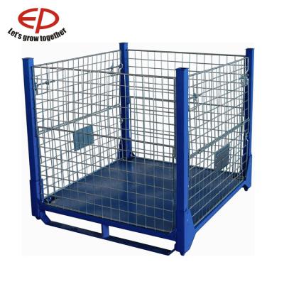 China Collapsible Collapsible Wire Mesh Cage Container Lockable Industrial Steel Storage Warehouse Logistics Stillage Pallet 1183*1043*1090mm for sale