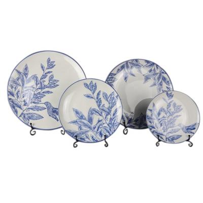 China Viable Blue Flowers Decorated Modern White Exquisite Dish Ceramic Cutlery For Wedding for sale