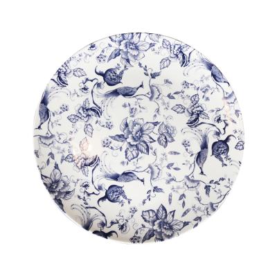 China Viable Wholesale Home Decor Morden Charger Plates Bone China Fine Blue Wedding Ceramic Dinner Dish for sale