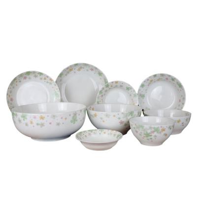 China Viable Wholesale Round Glazed Household Restaurant Hotel Hotel Flower Floral Pattern White Ceramic Tableware Set Plates Set for sale