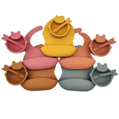 China Silicone Set Toddlers Baby Bibs Waterproof Newborn Bowl Spoon Soft Flexible Feeding Baby Plastic for sale