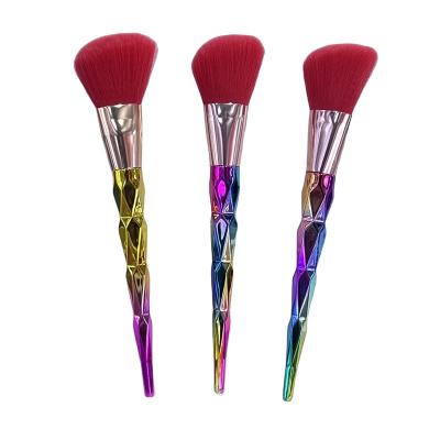 China Single Handle Prismatic Powder Stand Single Fan Brush Makeup Brush Makeup Brush Many Color Wooden Handle Makeup Brush Ultra Soft for sale