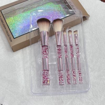 China Angular Blush NEW 2023Professional Wholesale 5pcs Bling Diamond Makeup Brush With Case Private Label Set OEM Acceptable Tools for sale