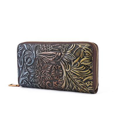 China Vintage Wear-resistant Female Style Factory Delivery Flower Pattern Leather Luxury Women Inside Long Bag Wallet for sale