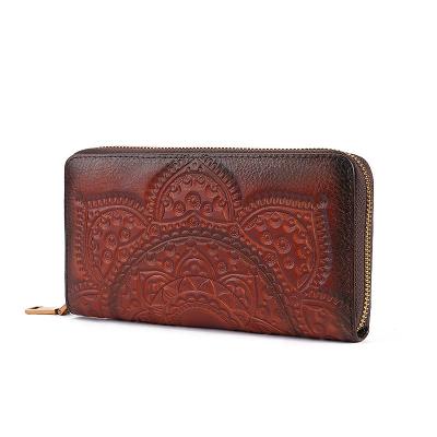 China Flower Pattern Leather Wallet Long Zipper Wallet Zipper Wallet Wear Resistant Premium Multifunctional Embossed Card Holder for sale