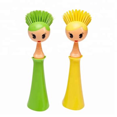 China Billy Plastic Handle Funny Bristle Viable Doll Soft Silicone Washing Dish Brush For Dishes for sale