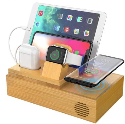 China 4 in 1 Wireless Charger 2022 New Wireless Charging Station Multi Function Bamboo Wooden Belt Multi USB Port Suitable for Phone Smart Watch CA224 for sale