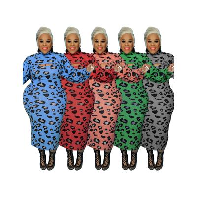 China Plus Size Elegan Hollow Leopard Print Strapless Long Sleeve Long Sleeve Women's Dresses for sale