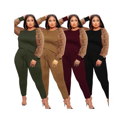 China Sustainable Wholesale Leopard Print Sleeve Patchwork Women Workout Sets Plus Size Womens Pants for sale