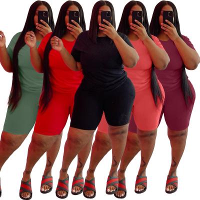 China Hot Selling Viable Plus Size 5XL Solid Shorts Sleeves O-Neck T-Shirt Top+Shorts Set 2 Piece Summer Casual Sport Suit Women's Outfits for sale