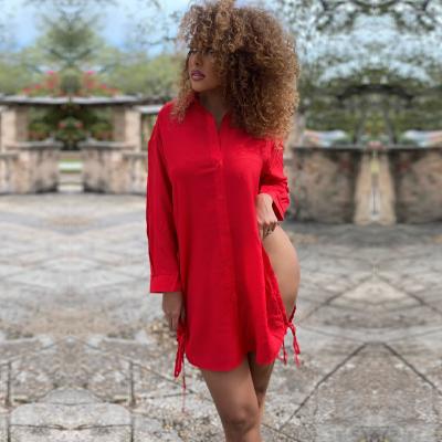 China Workable Oversized Dress 5XL Solid Color Button-Up Shirt Dress Women Casual High Split Design Latest Plus Size Lady Vestidos for sale