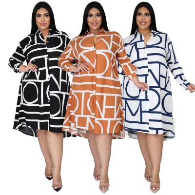 China Viable Explosive European American Style Printing Plus Size Shirt Dress Women Pleated Mid Length T-shirt Casual Dress for sale