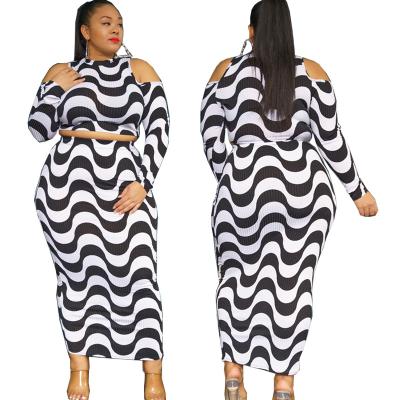 China Hot Selling Viable Plus Size 5XL Leopard Casual Dress Set Summer Long Sleeve Off Shoulder Hip Dress 2 Piece Set Women Dresses for sale